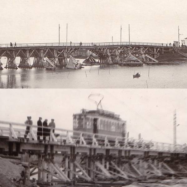 Постройка деревянного моста через р. Соломбалку